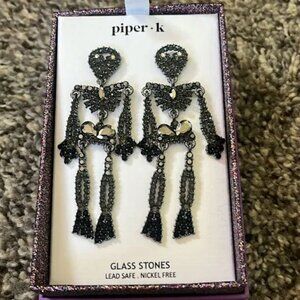 NEW PIPER K Black Stone Skeleton Earrings CREEP IT REAL